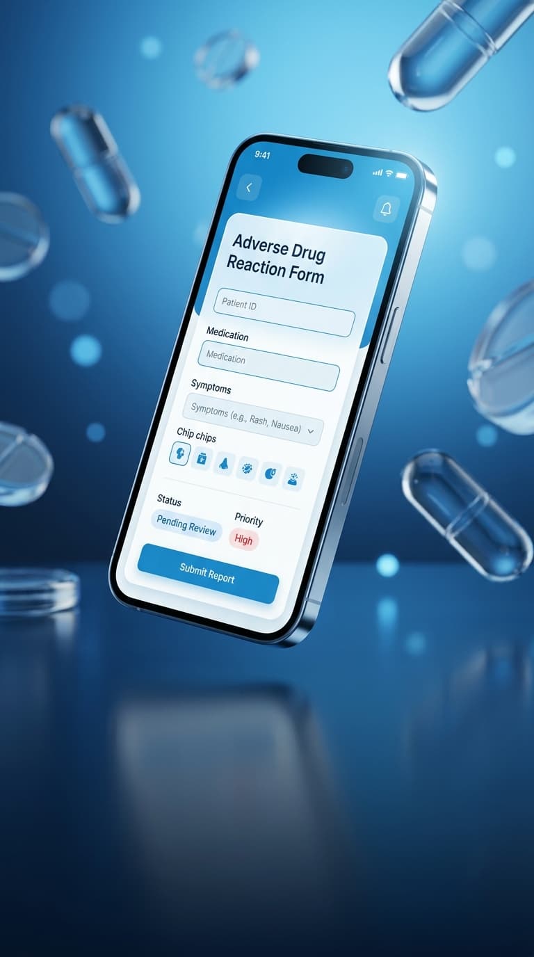BSMMU adverse drug reaction reporting app on a phone