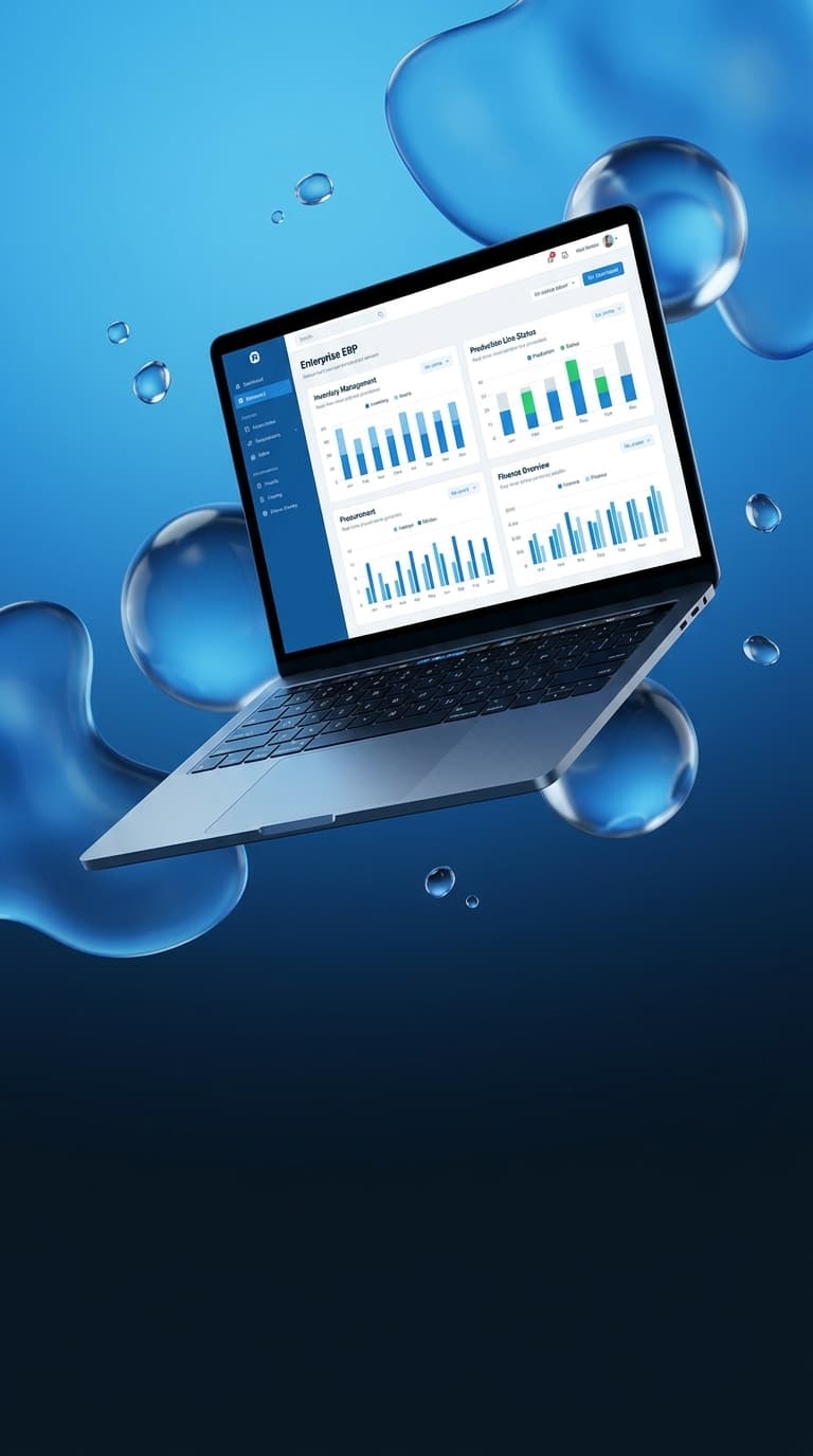 Mukta Drinking Water ERP dashboard on a laptop