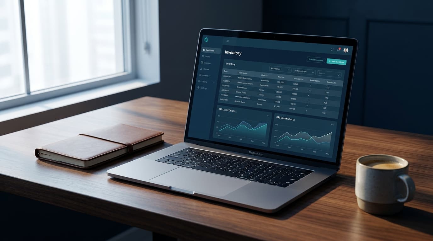 Mukta ERP dashboard on a laptop