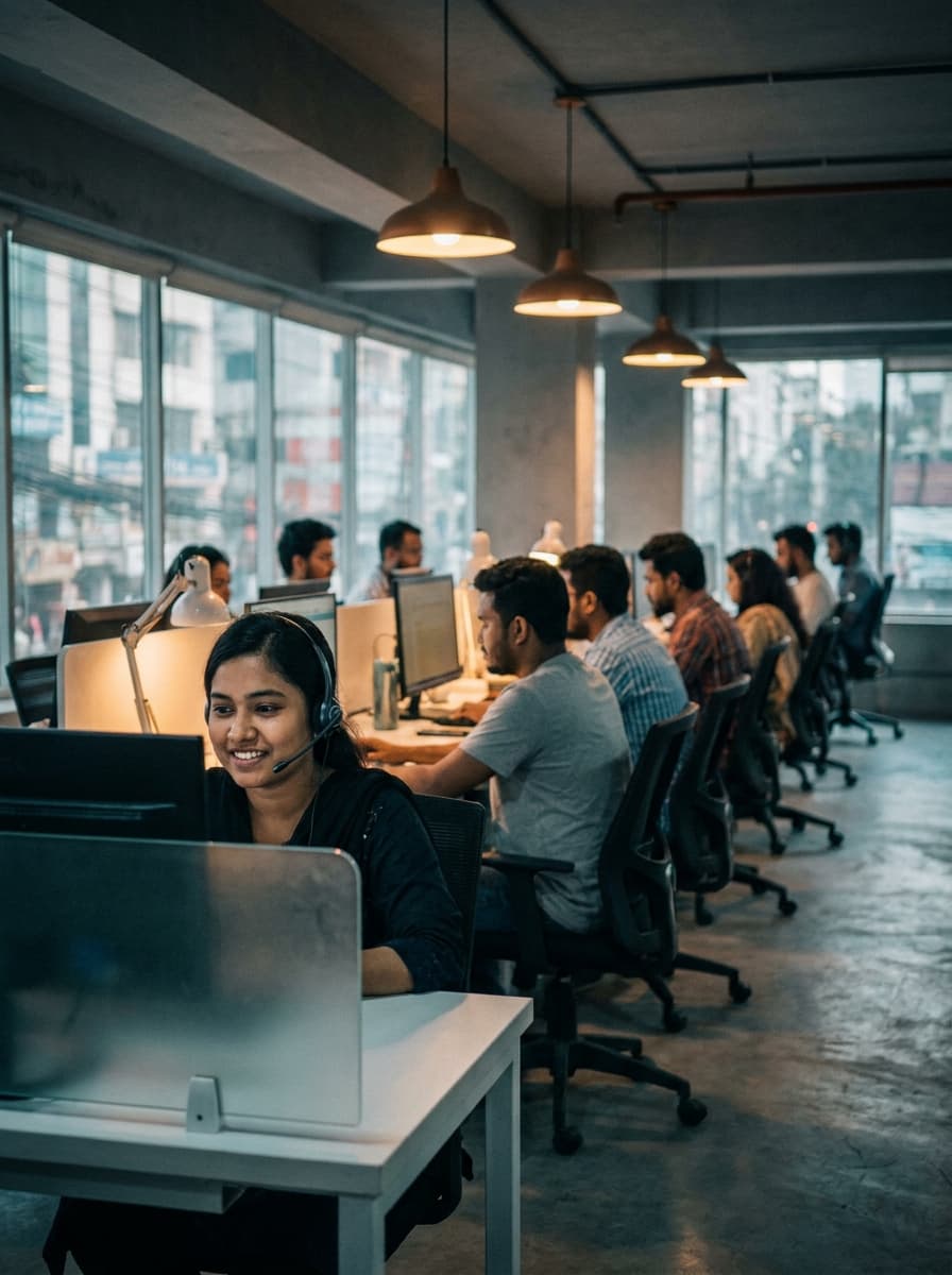 The support team at their workstations